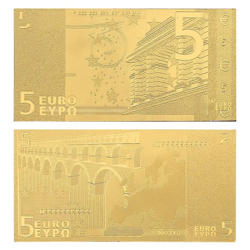 Памятная монета подарок 5 евро старая банкнота 24k позолоченная Рождественская