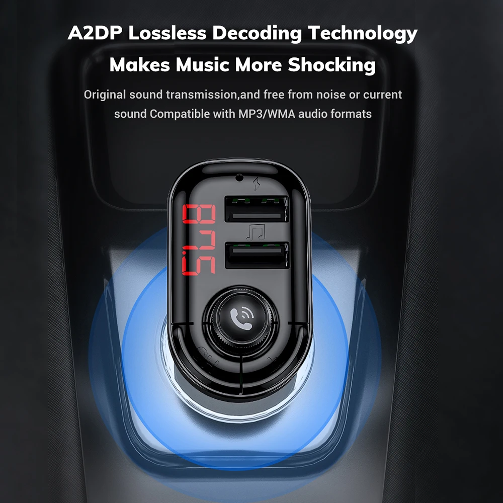 Автомобильное зарядное устройство TOPK 4 1 а с двумя USB портами fm передатчик Bluetooth