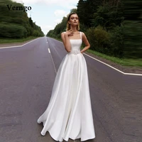 verngo simple a line wedding dress 2021 square neck straps floor length bridal party gowns with leather belt women formal dress