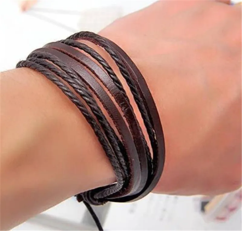 Мужской Плетеный кожаный шнур браслеты Surfer Tribal Wrap многоуровневый браслет