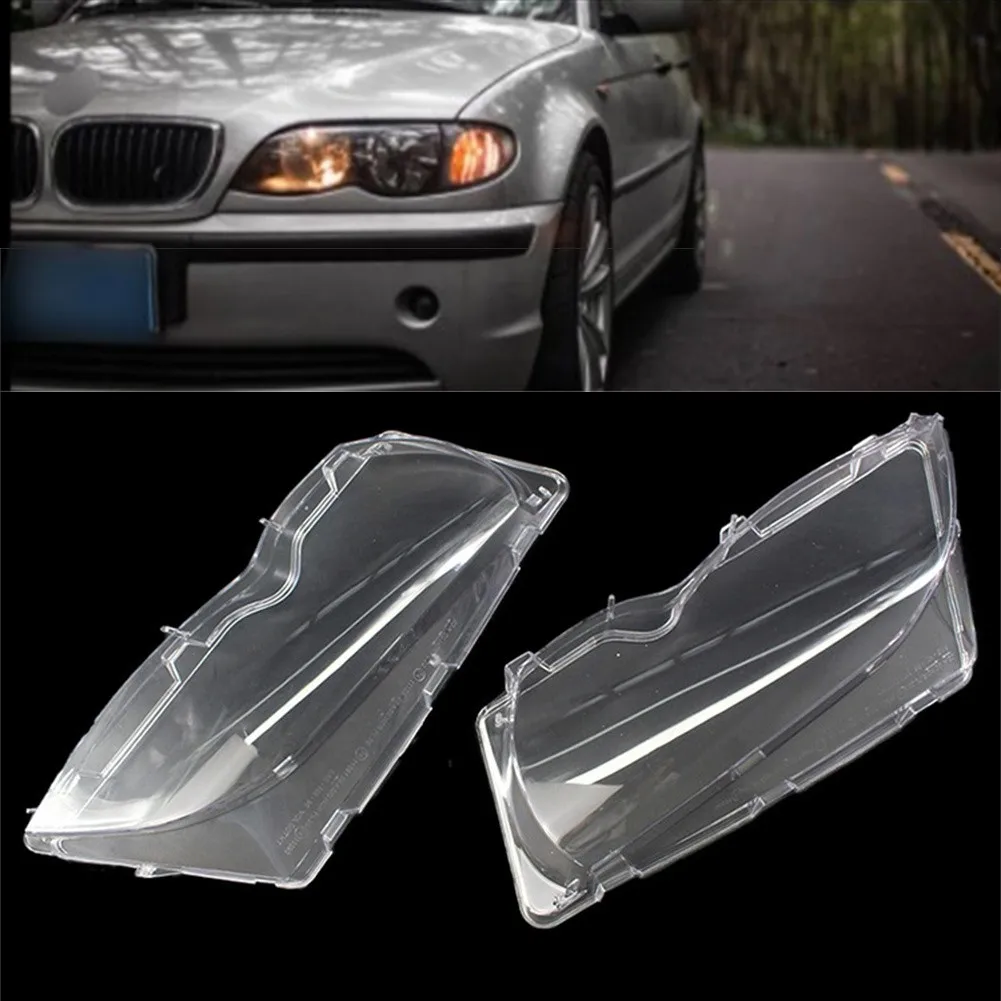 

For BMW E46 3-series 4DR 02-05 1 Pair Front Left + Right Headlight Lens Plastic For Car Accessories Protect Equippments Durable