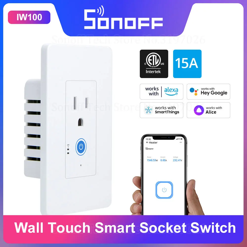 Умная розетка Wi-Fi SONOFF IW100 настенная сенсорная и выключатель контроль мощности