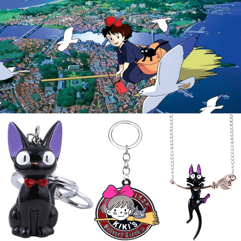 Black Cat JIJI keychain Anime Kiki's Delivery Service Kiki Cat 3D Mini Keychain Kids Toy Key Holder Trinket Collection Gifts