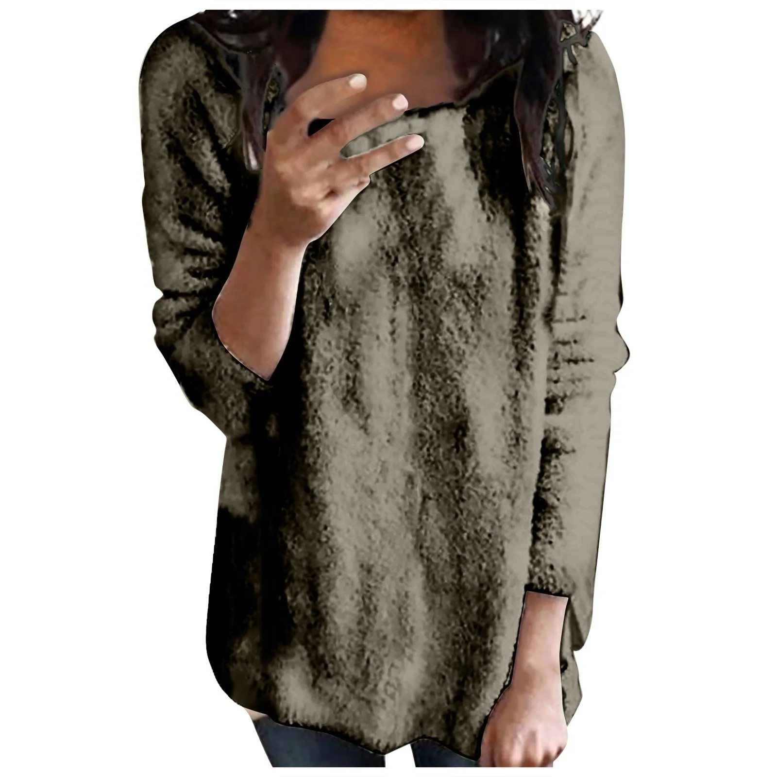 

Autumn Winter Women Fashion Round Neck Plush Pullover Top Female Casual Long Sleeve Round Neck Pullover Blouse Ropa De Mujer
