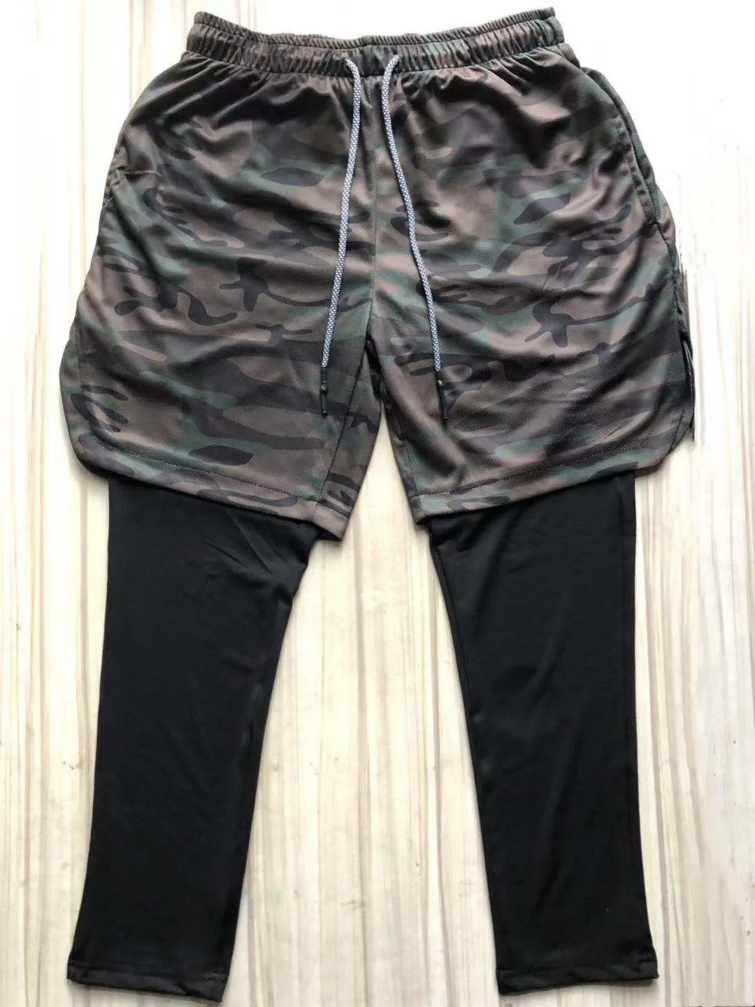 

2021 New Men's Quick Training Dry Fitness Long Double Towel Tight-fitting Compression Jogging Nine-point Pants