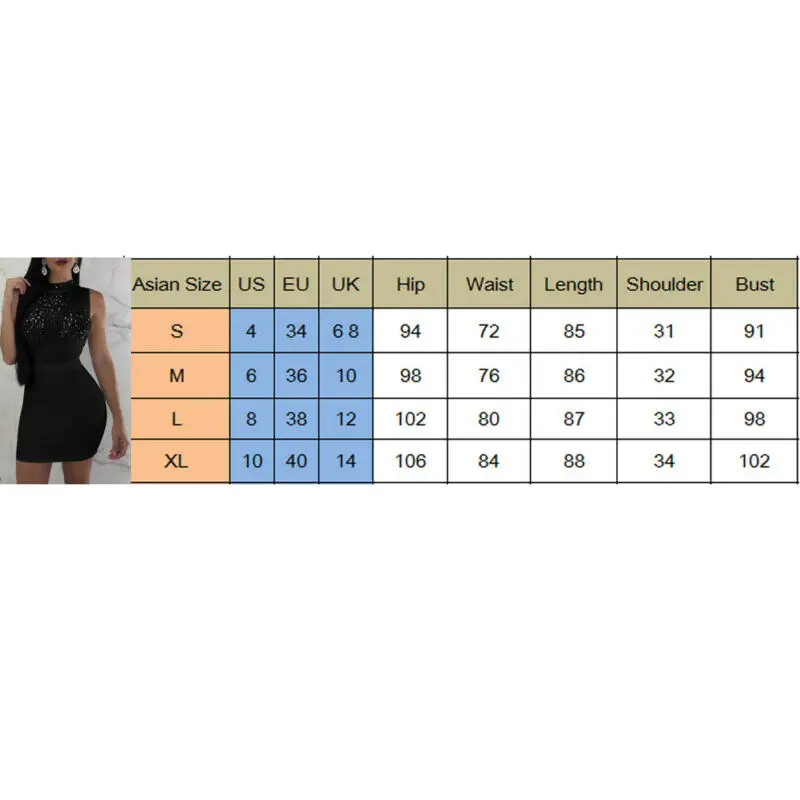 

Women's Ladies Sexy Deep V Bandage Sequin Bodycon Sleeveless Evening Party Cocktail Club Short Mini Dress Hip Tight Skirt