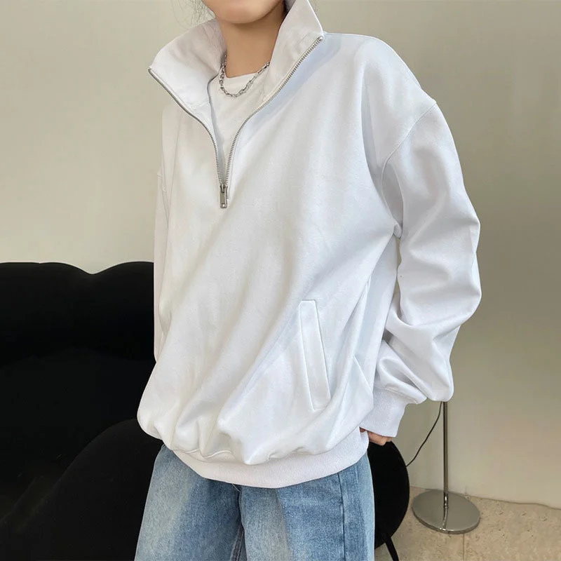 

2021 New Women Fashion Loose Solid Color Loose Turtleneck Long Patchwork Zipper Sports Sweater Spring And Autumn X360