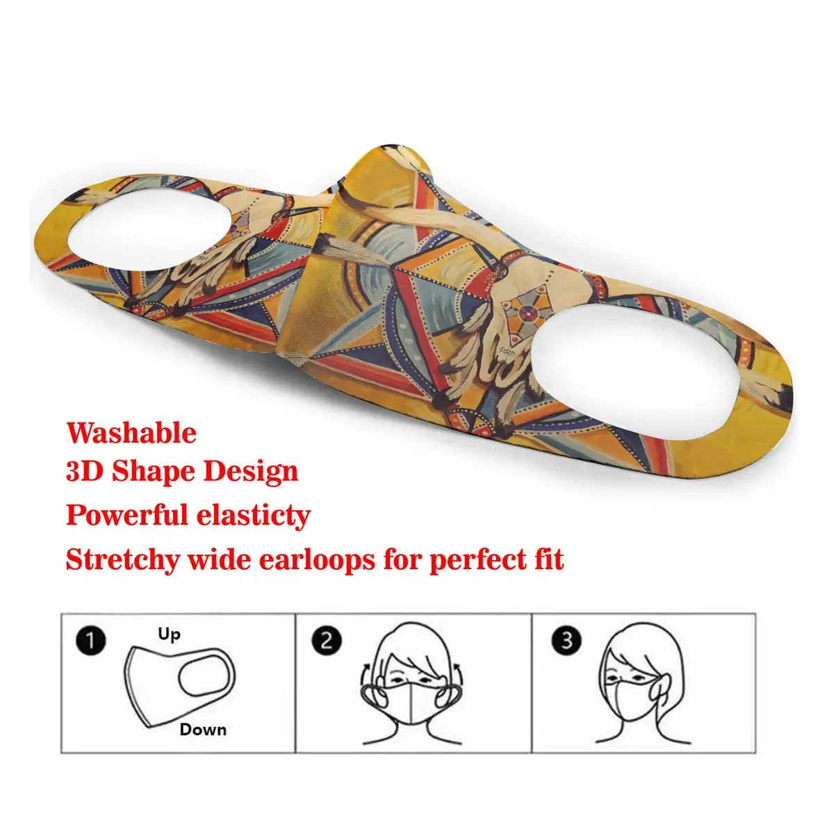 

Native Art Longhorn Washable elastic Earloop Face Breathing Mask Reusable Anti Dust Cotton Mouth For Adults