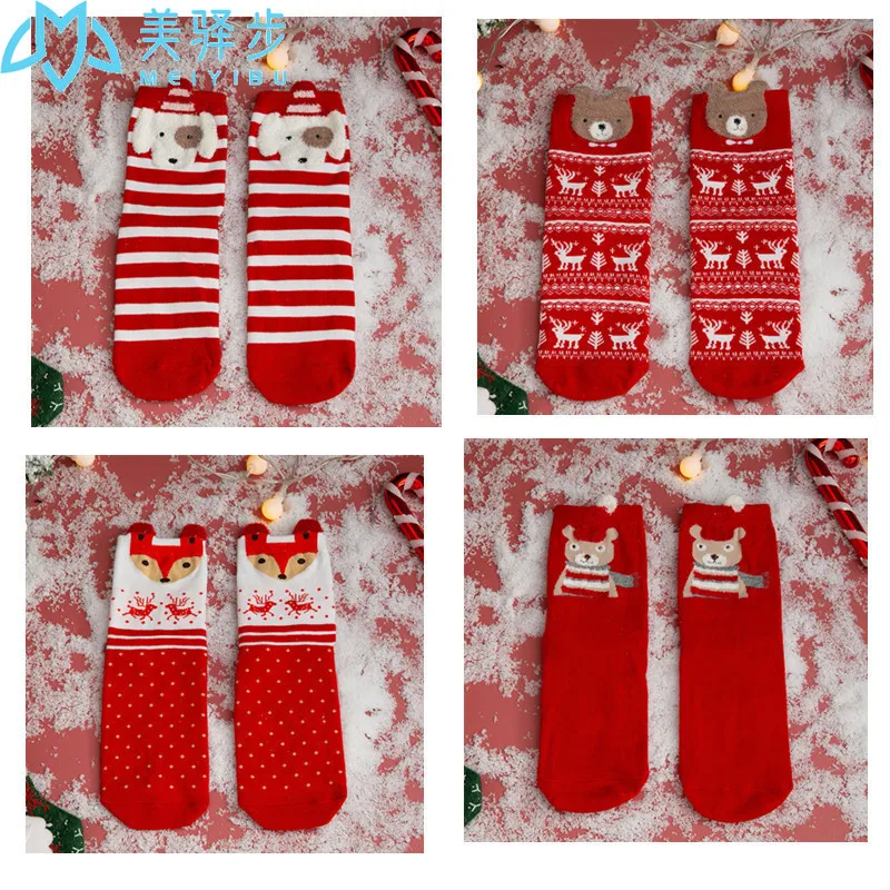 12 pairs per set Christmas stockings ladies socks cartoon red socks Christmas