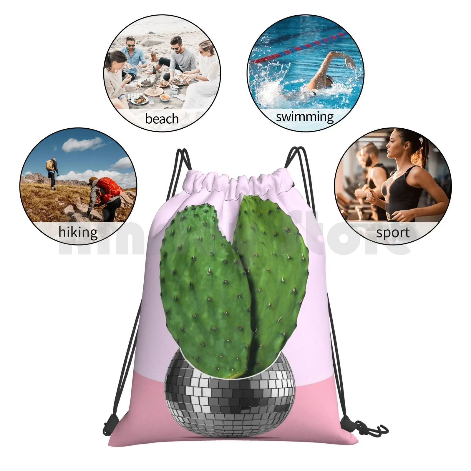 

Cactus Disco Party Backpack Drawstring Bags Gym Bag Waterproof Cactus Cacti Succulent Disco Ball Party Birthday Wedding