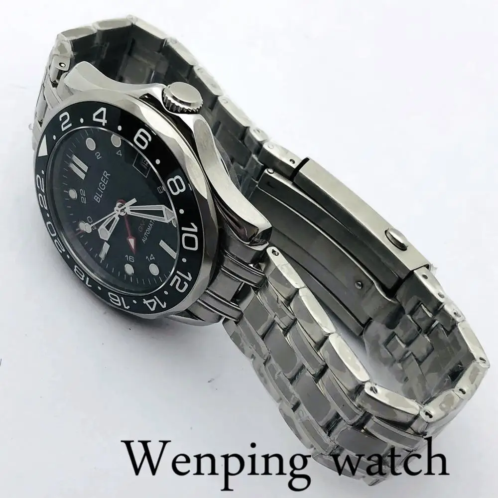 Bliger 41 мм Серебряный чехол сапфировое стекло Керамическая рамка черный циферблат