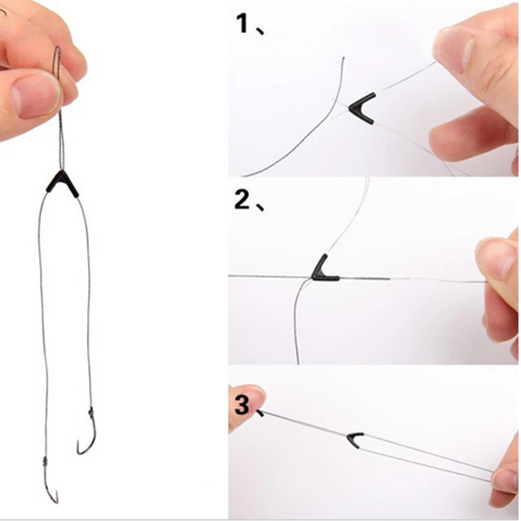 50pcs/set Double Hooks Contactor Device Fishing Line Sub Line Tippet Bifurcation Bean Revolving Line Space Fishing Accessories