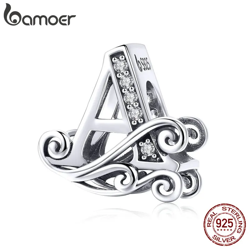 BAMOER 925 пробы серебряная буква A 0-9 NumberBeads подходит для шарма Браслеты Ожерелья DIY Аксессуары Ювелирные изделия BSC030-A