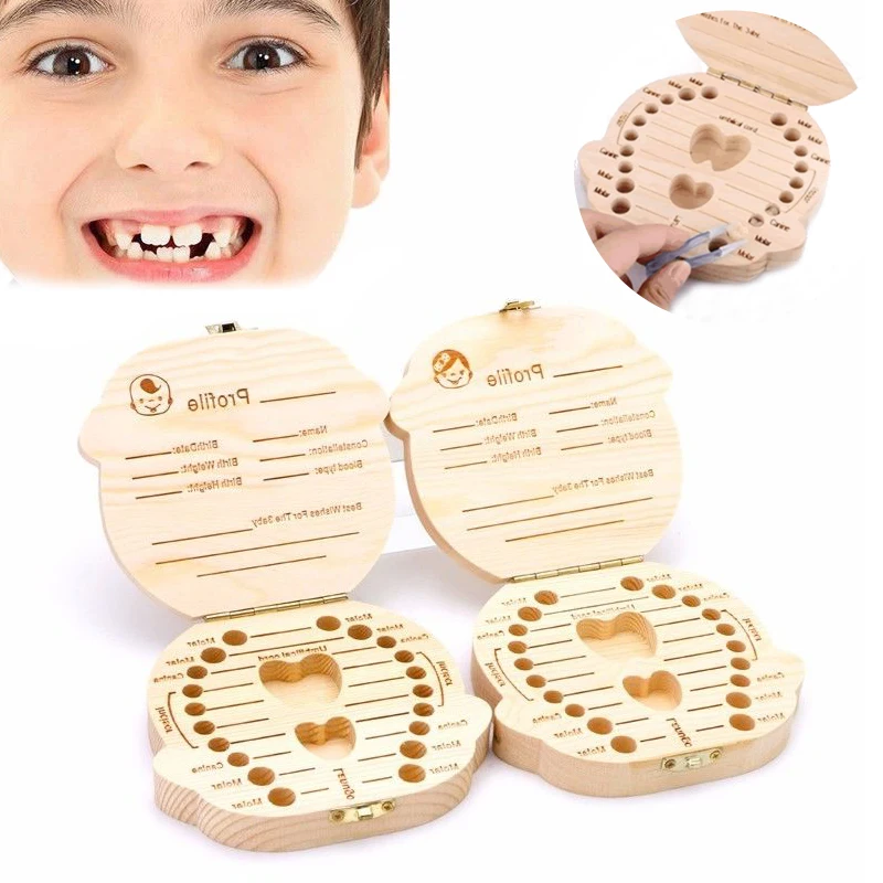 Деревянная коробка для зубов на английском/немецком/французском языках