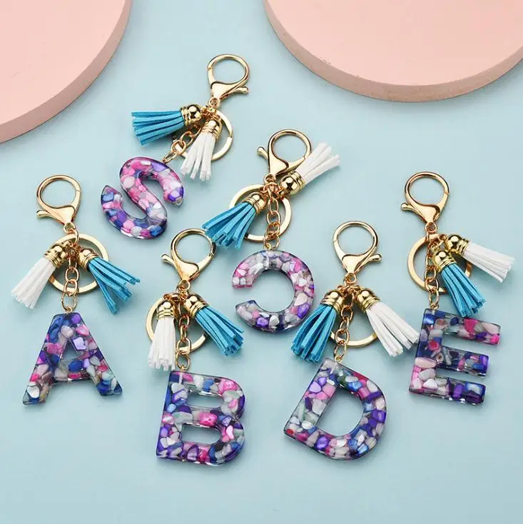 

26 English alphabet keychain transparent acrylic crystal tassel pendant bag pendant pendant Christmas gift SN3122