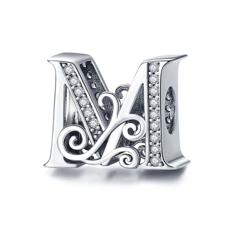 

PANDACH 100% 925 Sterling Silver Letter M Alphabet Beads Charms Fit Charm Bracelets & Bangles DIY Accessories Jewelry C030-K