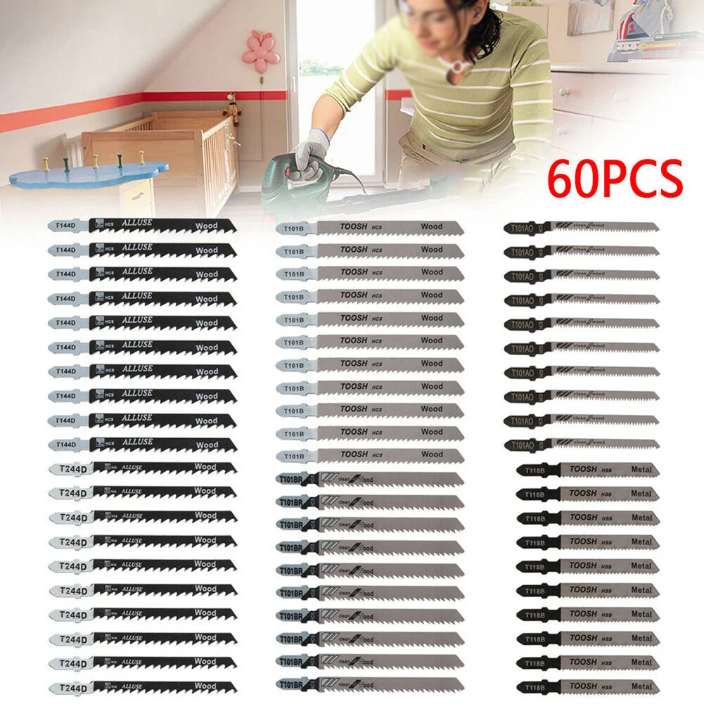 

60PCS Jig Saw Jigsaw Blades Set Kit Metal Wood Plastic Assorted Blades T-Shank 60pcs Jig Saw Blade Set