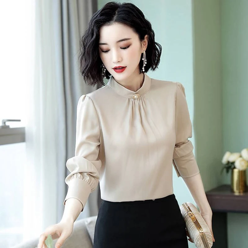 Женские весенне-осенние стильные шифоновые Блузки Рубашки повседневные блузы с