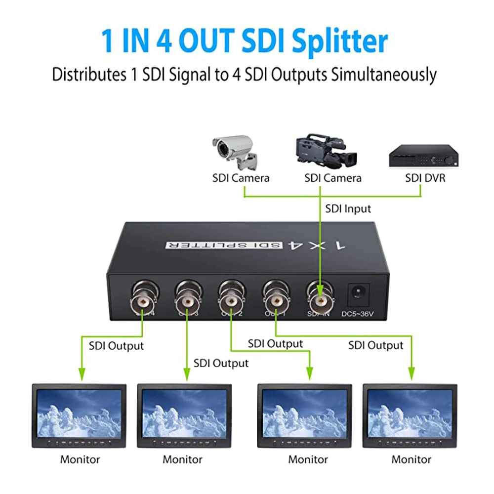 SDI Split ter 1x4 3G-SDI HD-SDI SD-SD 1 в 4 Out мультимедийный разделитель Extender Adapter Support 1080P TV Video для