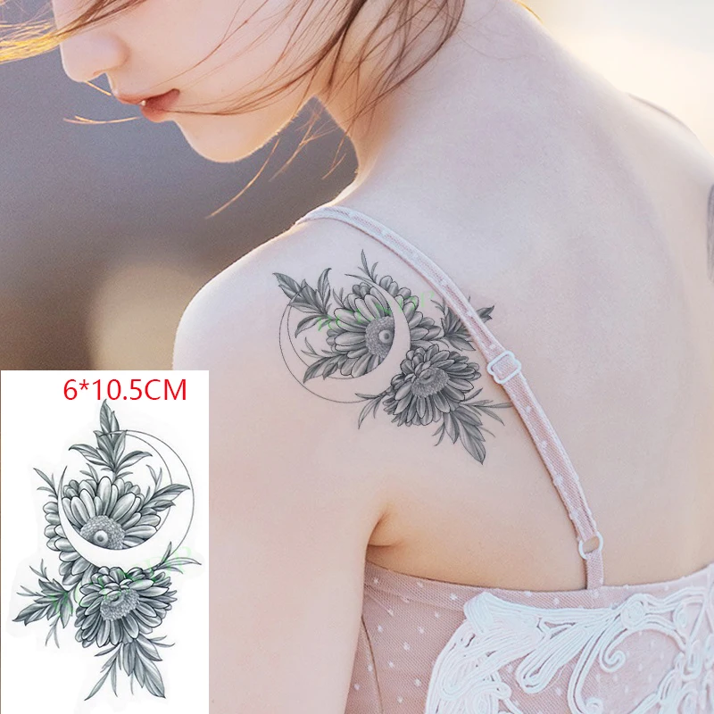 Waterproof Temporary Tattoo Sticker Flower Daisy Chrysanthemum Moon Body Art Flash Tattoo Fake Tattoo for Women Men