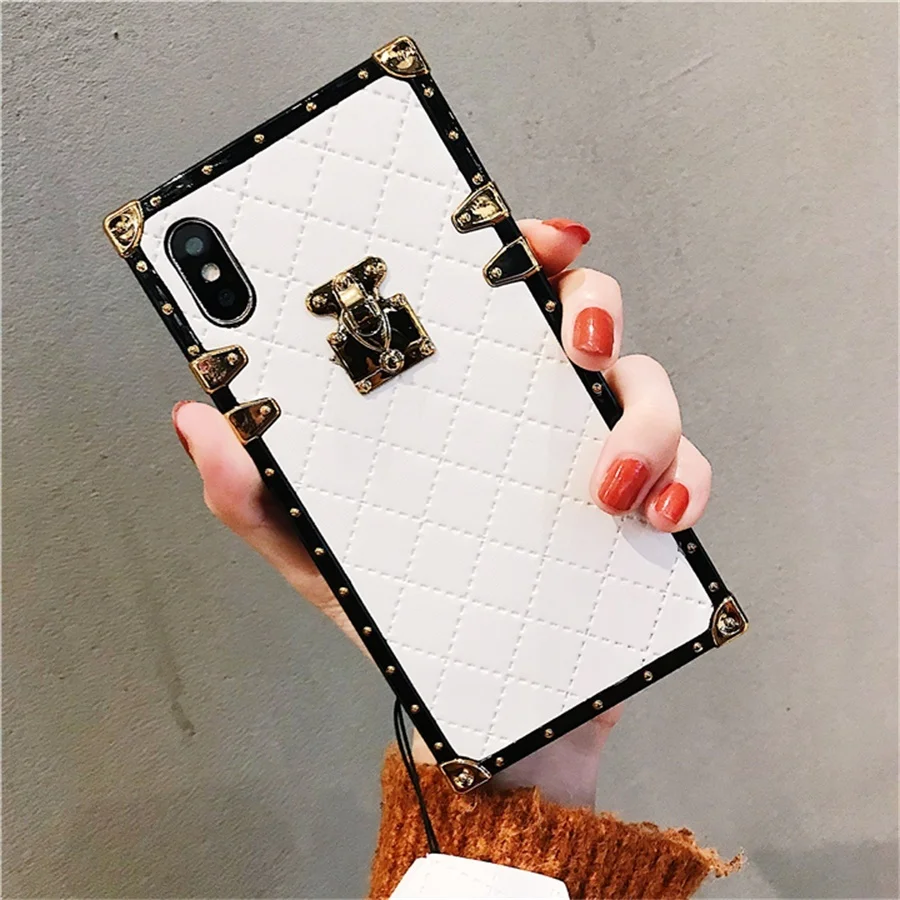 Роскошный квадратный чехол в клетку для iphone X, Модный чехол для телефона из искусственной кожи для iphone 6, 6s, 7, 8 plus, сумка с ремешком