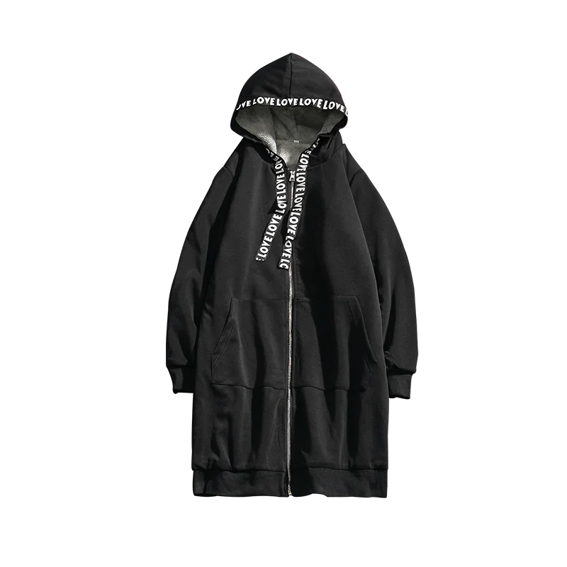 Men's Hooded Casual Shirt New Streetwear Hip Hop Zipper Fleece Sweatshirt Brand Hoodie Fashion Long Jacket | Мужская одежда