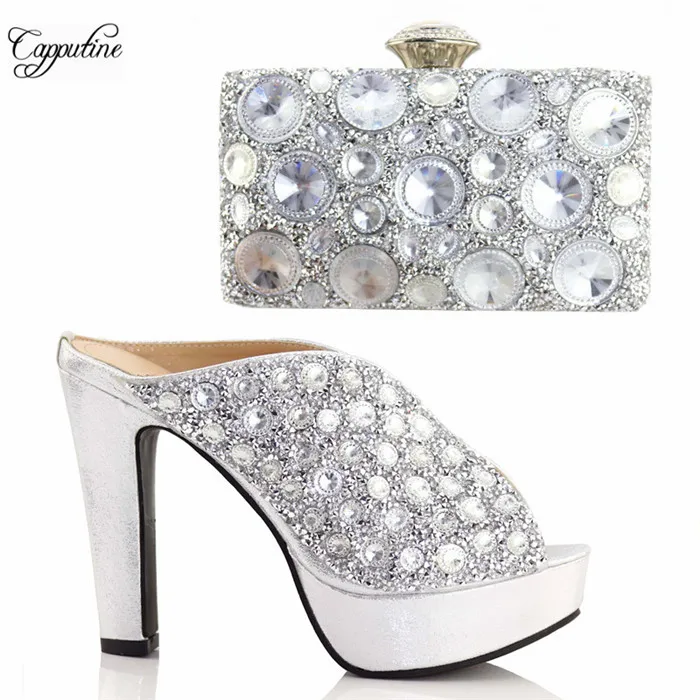 Новейшая вечеринка сандалии на высоком каблуке с пряжкой и сумочка в комплекте