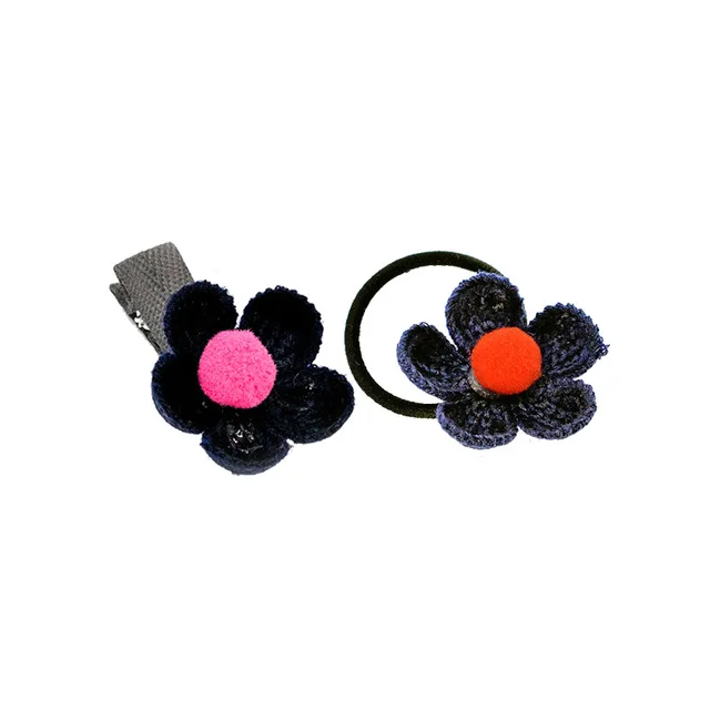 Navy Set 1 шт., шерсть, вязанные веревки для волос с цветами, эластичные резинки, милые заколки для волос для маленьких девочек, детские заколки для волос, Детские аксессуары для волос, головные уборы - Цвет: Navy Set