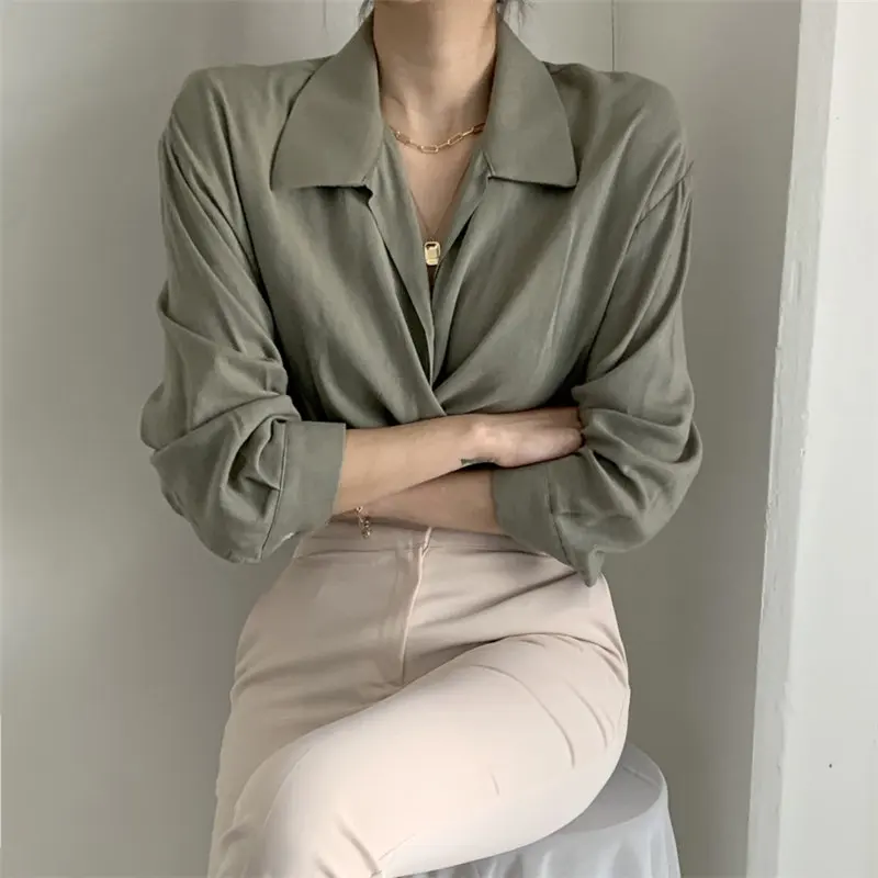 

Korean Lady New Arrival Solid All Match Stylish Women Shirts Streetwear High Quality Spring Tops Loose Lace-Up Clothe