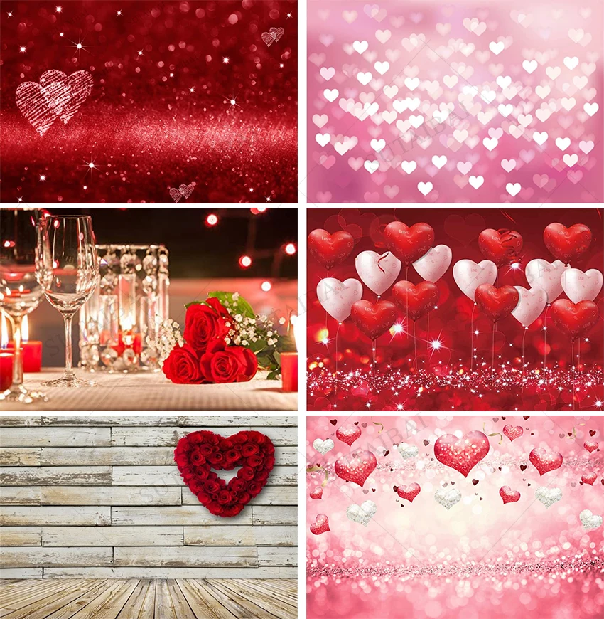 Valentine's Day Backdrop Pink Bokeh Heart Shape Photography Background Pink Backdrops for Couples Lover Shoot Photo Studio Prop