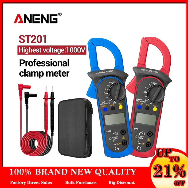 

ANENG ST201 Digital Clamp Multimeter Non Contact Resistance Ohm Tester AC DC Clamp Ammeter Transistor Testers Voltmeter Meter