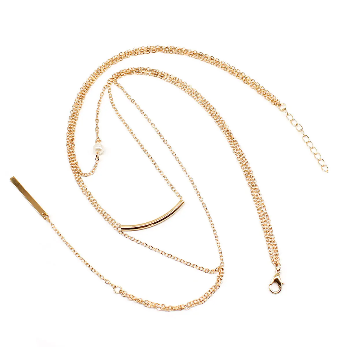 Простая Длинная цепочка жемчужное ожерелье простое металлическое многослойное