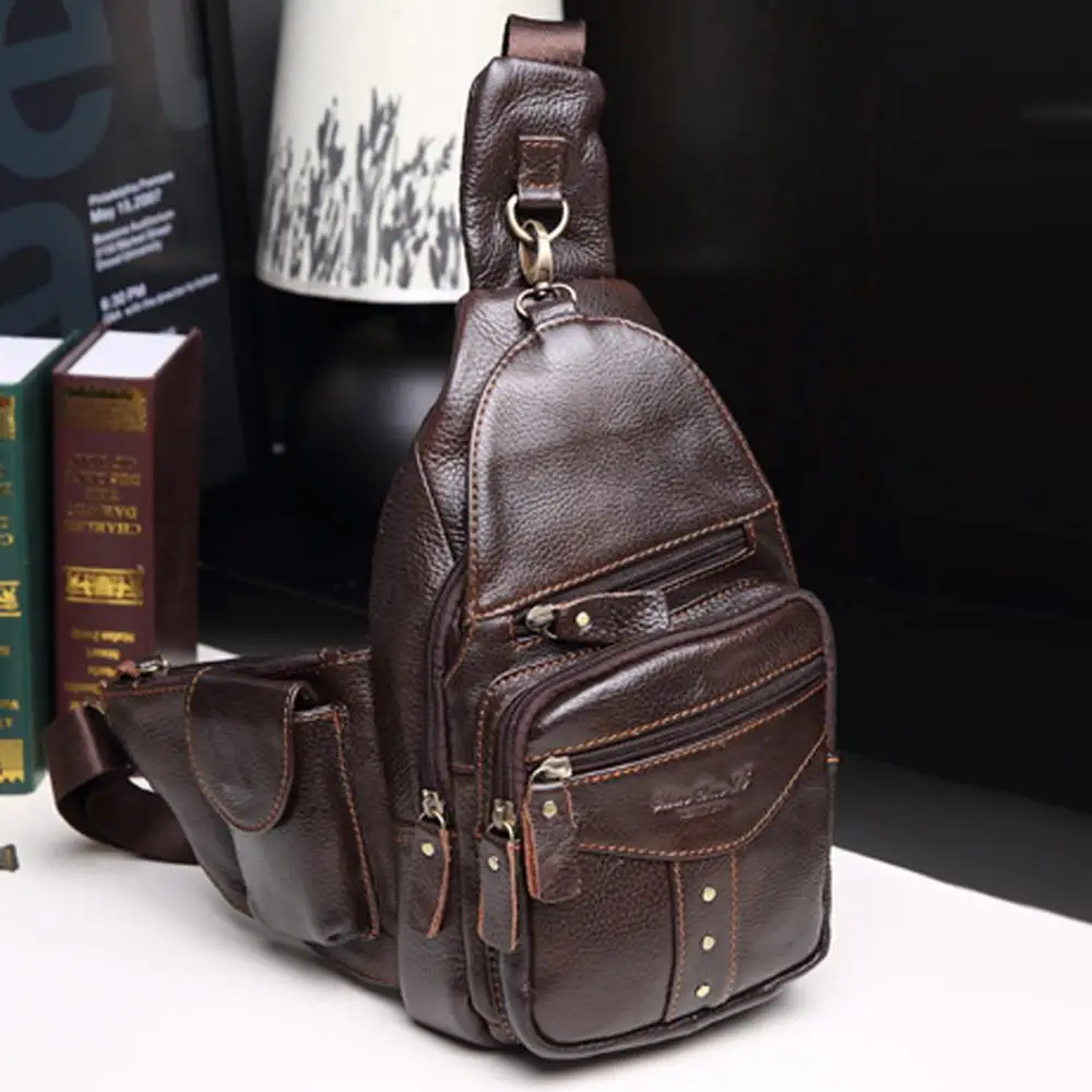 Винтажная Сумка слинг из натуральной воловьей кожи для мужчин нагрудная сумка