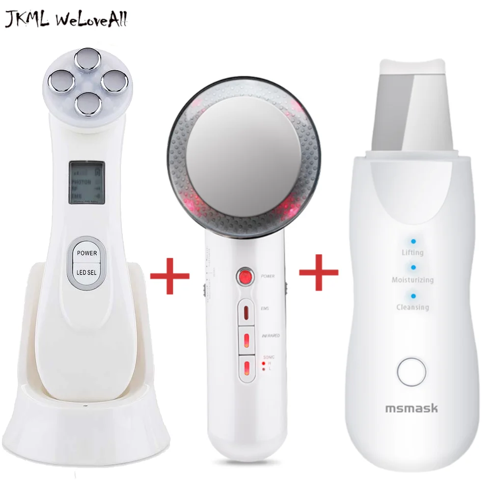 

RF EMS LED Light Facial Massager+Vibrating Skin Scrubber Face Cleaning Peeling Machine +Far Infrared Body Slimming Fat Burner