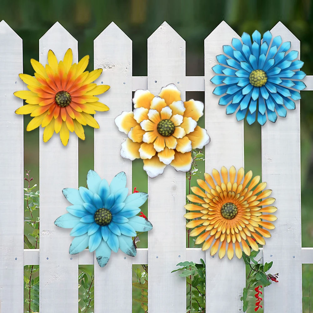 

Metal Flower Villa Wall Decoration Hanging Sculpture Wall Artwork Colorful Garden Decoration Outdoor Statues for Yard