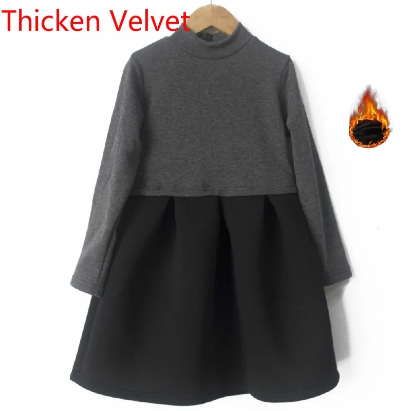 gray top thicken Г. Осеннее платье для маленьких девочек детское Хлопковое платье милое детское платье с длинными рукавами для малышей праздничная одежда для подростков#3246 - Цвет: gray top thicken