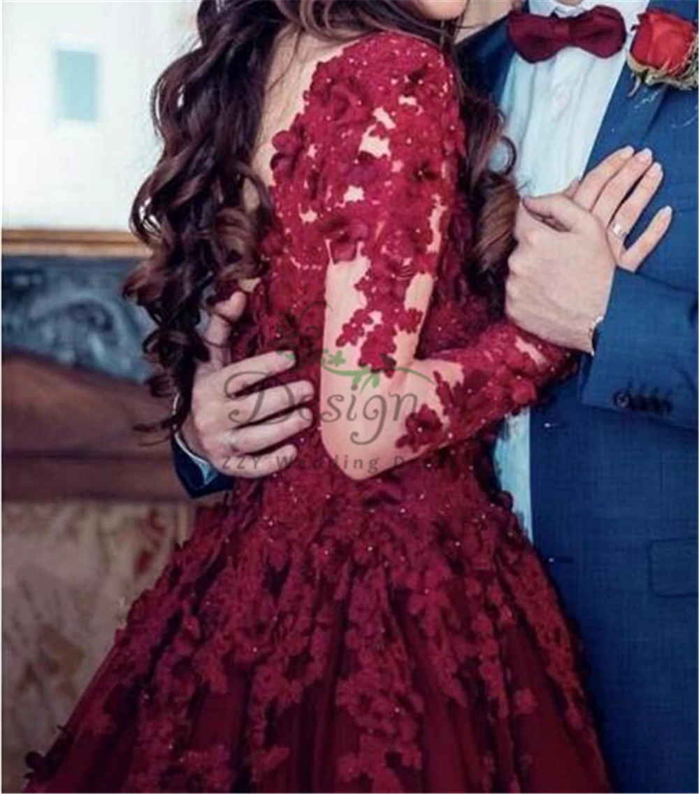 

Graduation Dress Full Sleeves Vintages Scoop Lace Appliqued Beading Flowers Princess Dress Women Vestidos De Festa De 15 anos