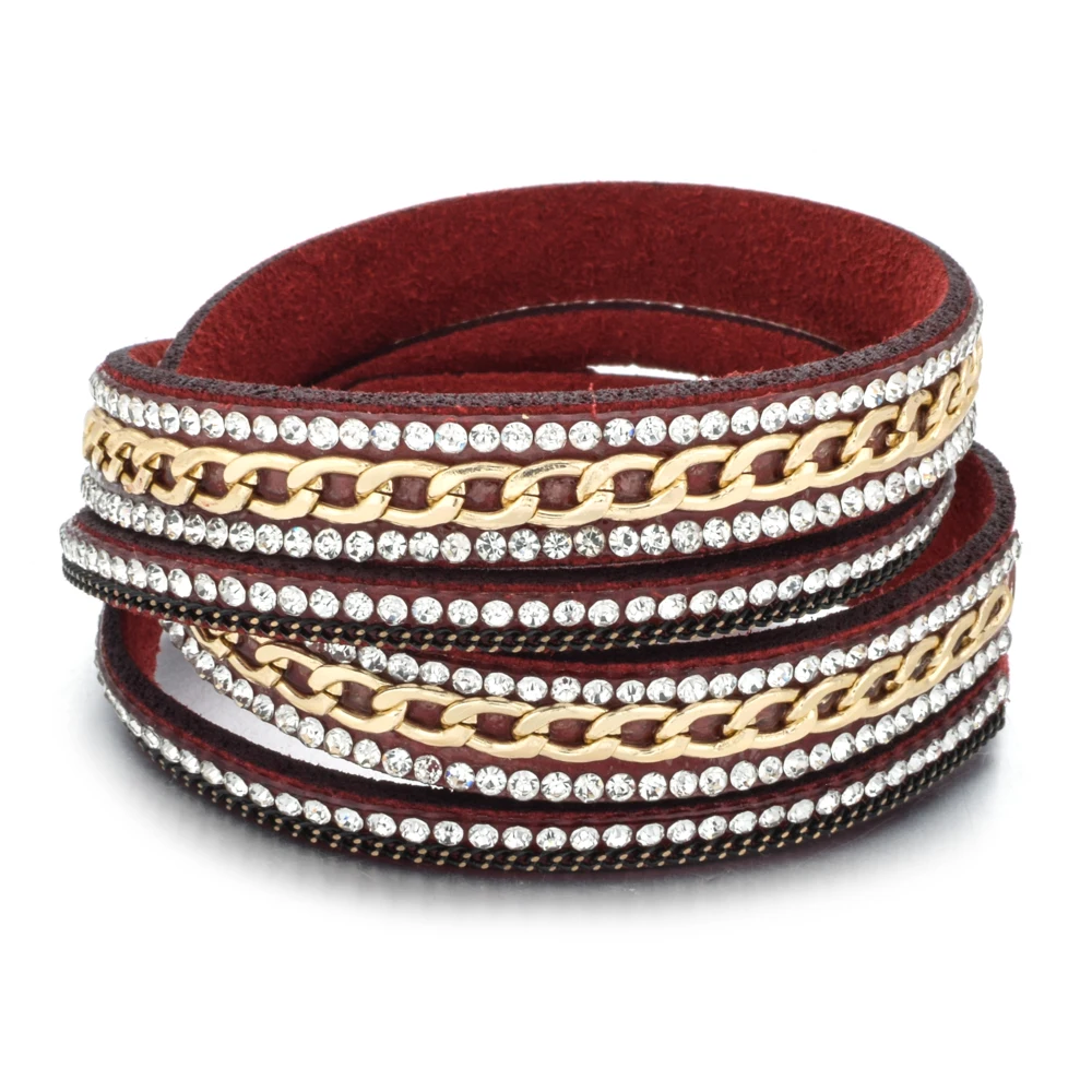 Винтажный Многослойный кожаный браслет и с цепочкой из сплава кристаллами для