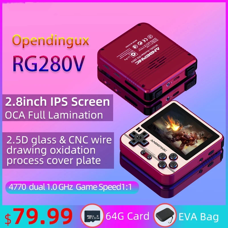 

ANBERNIC RG280V PS1 Retro Game Console 2.8" IPS Opendingux 64G 5000 Games Portable Mini Handheld Game Console Xmas Gift for Kids