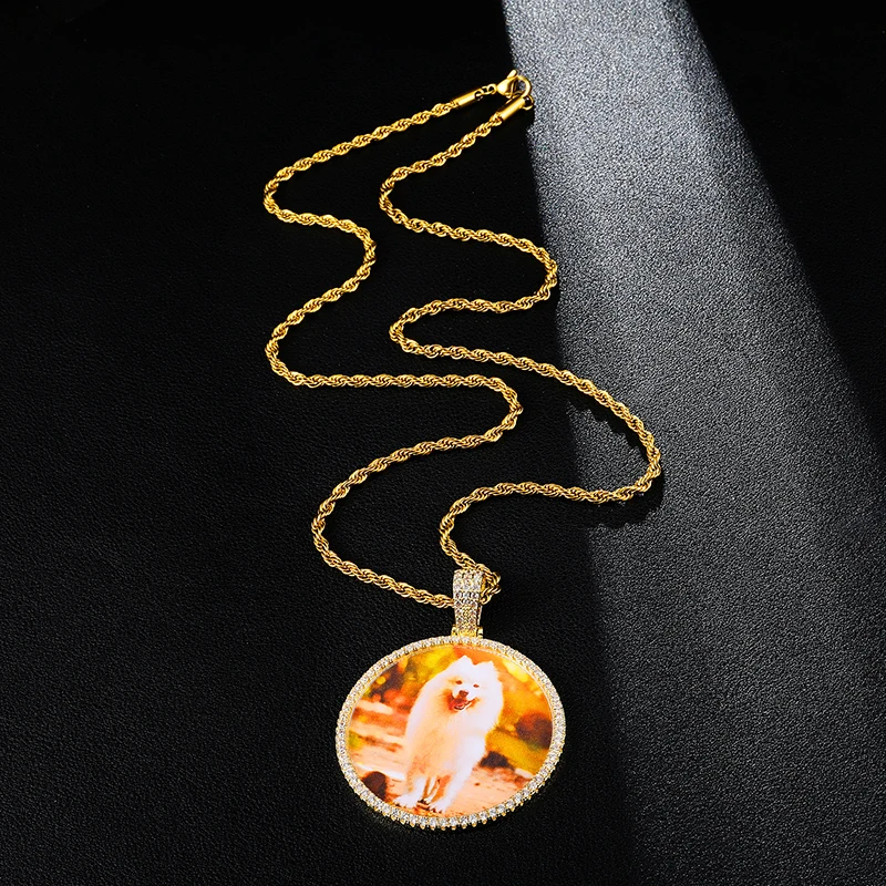 Сделанное на заказ фото круглое ожерелье медальоны и кулон с 4 мм теннисной