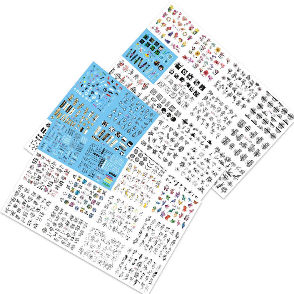 

12 Designs Water Decals Slider Summer Cactus Nail Sticker Flamingo Parrot Flora Green Leaf Watermark Wraps Manicure Decoration