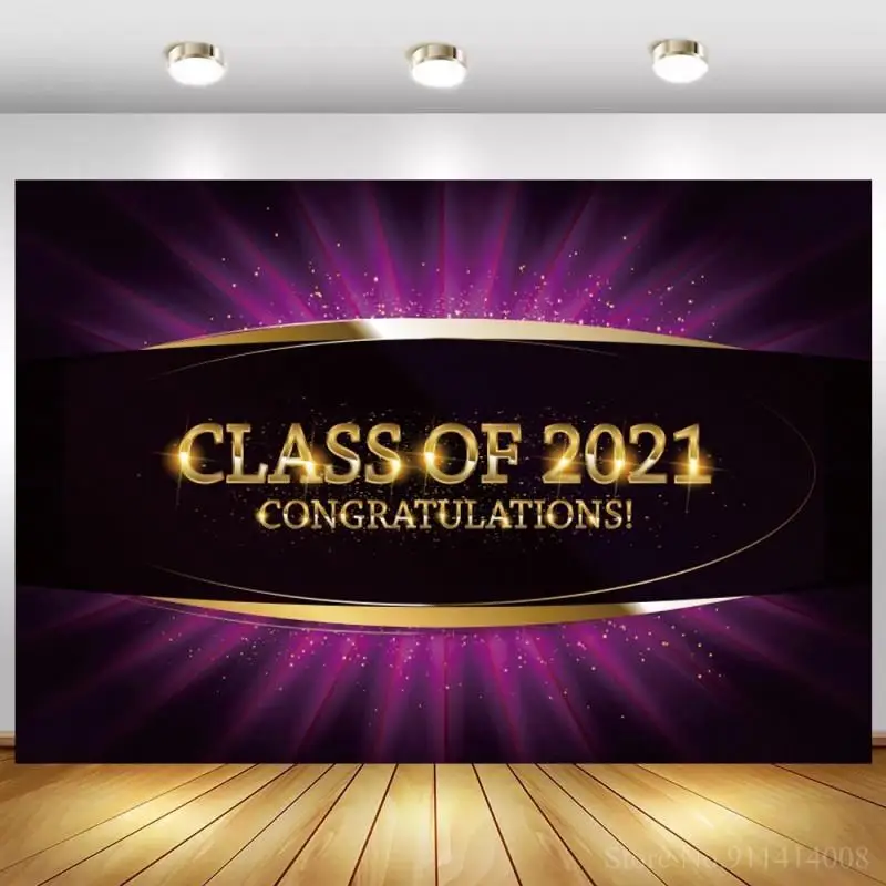 

Class Of 2021 Congratulations Party Backdrop Vinyl Wall Poster Dark Purple Light Glow Back To School Background Photography