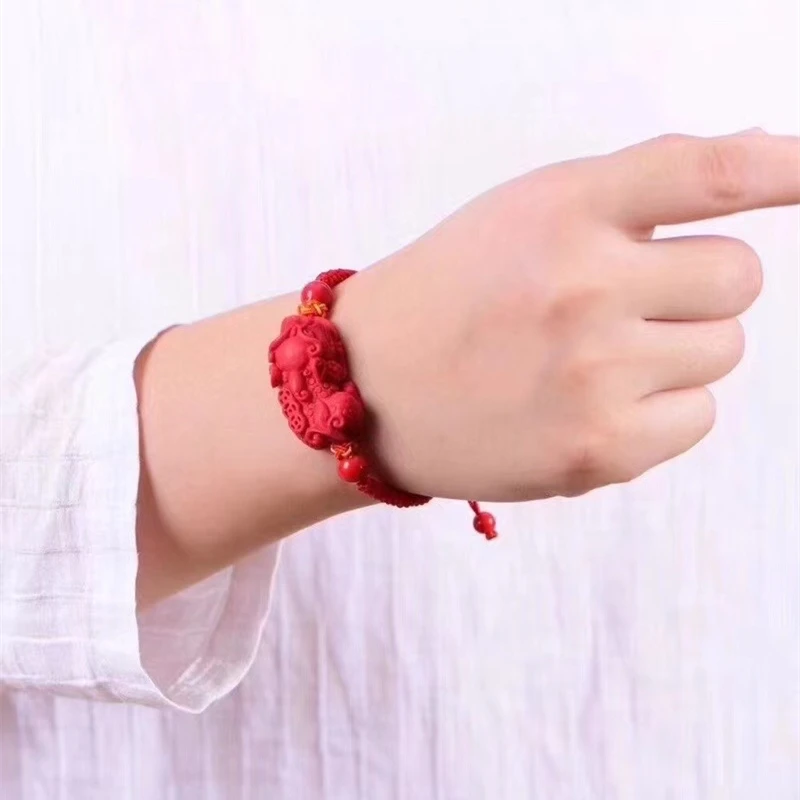 Китайский красный циннабар браслет дружбы с красной нитью регулируемый