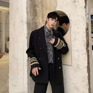 Мужские Винтажные двубортный Свободный Повседневный костюм пиджак пальто форма мужской уличная одежда в стиле хип-хоп, костюм с курткой верхняя одежда