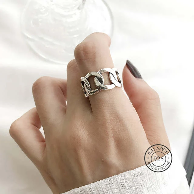 

Реальная серебряная цепь 925 полое кольцо для Модные женские вечерние панк ювелирные украшения минималистский аксессуары 2020 подарок