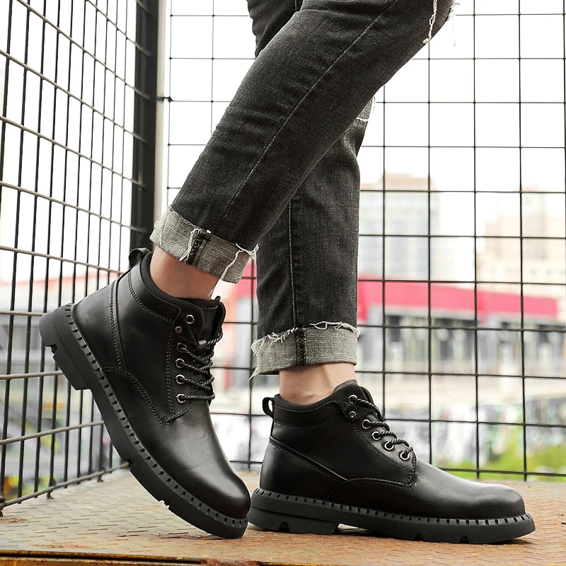 Мужские ковбойские ботинки высокого качества повседневная обувь мужские зимние