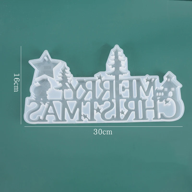 

DIY Crystal Epoxy Mold Christmas Doorplate Ornaments Listing Merry Christmas Letter Silicone Mold