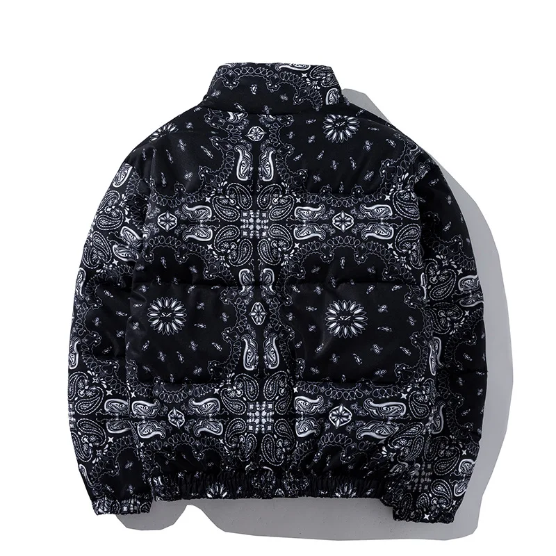 2021 winter new men thickened cashew flower cotton-padded jacket couples warm stand-up collar cotton-padded jacket bread jacket