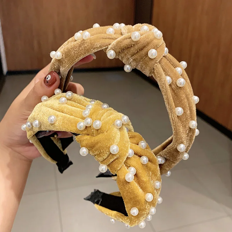 Элегантный ободок для волос из бисера и жемчуга удобный однотонный обруч