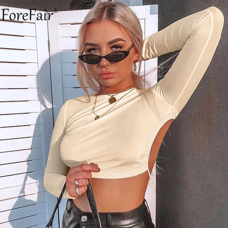 Женский укороченный Топ с длинным рукавом и высоким воротником | Женская одежда